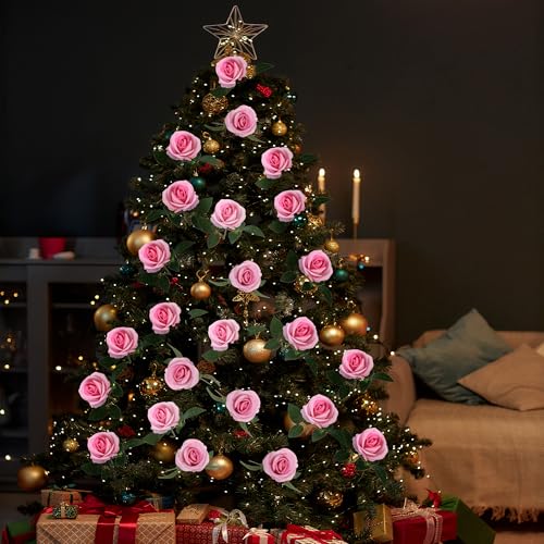 Sggvecsy 50 Pcs Artificial Roses Fake Flowers Velvet Silk Roses with Stems Bulk Realistic Faux Flowers for Bridal Bouquets Wedding Centerpieces Valentines Day DIY Home Party Decor (Pink) - color: Pink