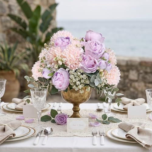 16 Bundles Artificial Flowers Peonies, Lavender and Pink Silk Faux Peony Floral Arrangements Fake Peonies Bundles for DIY Bouquet for Vase Centerpiece Home Wedding Party Centerpiece - color: Lavender & Pink