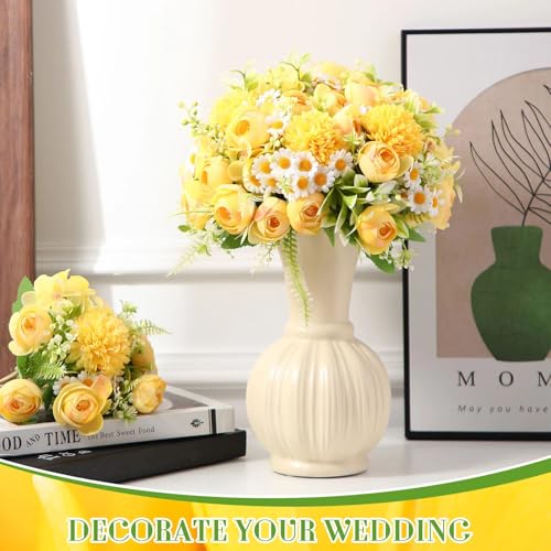 Tigeen Peonies Artificial Flowers Faux Roses Silk Flowers Hydrangea Artificial Bouquet for Wedding Table Centerpiece Floral Vase Home Office Bridal Decor(Light Yellow,12 Bundles) - color: Light Yellow