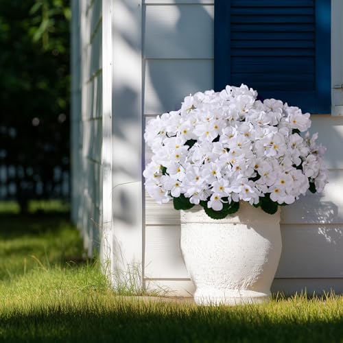 Artificial Crabapple Flowers for Outdoor 10 Pcs Artificial Chinese Flower Fake Flowers with Stems Silk Realistic Floral Arrangement for Front Door Porch Planter Patio Balcony (White) - color: White
