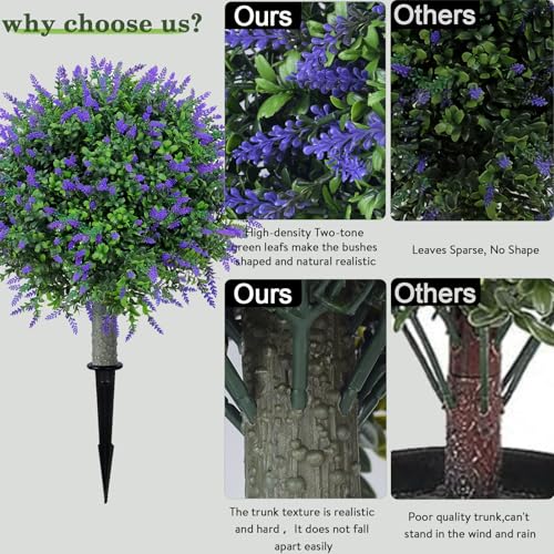 Artificial Lavender Topiary Realistic Faux Shrubs, UV Resistant Fake Plants Trees for Outdoor Front Porch Yard Landscaping Decor-2 Pack - color: Lavender Tree