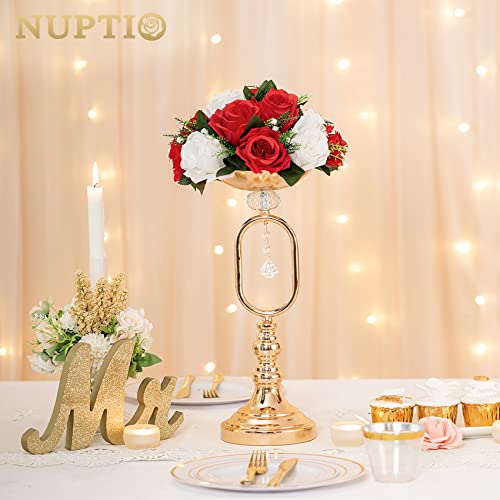 NUPTIO Flower Balls Centerpieces for Tables: Red White Fake Roses | 2 Pcs Artificial Flower Arrangements for Wedding Party Christmas Decorations - color: Red & White, size: 2 Pcs