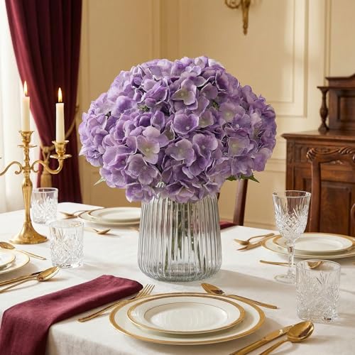 2Bouquets Artificial Fake Flowers Plants Silk Hydrangea Arrangements Wedding Bouquets Decorations Plastic Floral Home Kitchen Garden Party Festival Bar DIY (Lavender,5 Flower Heads) - color: Lavender,5 Flower Heads