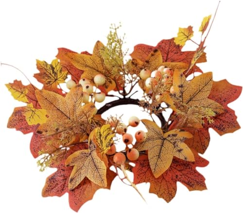 Fall Candle Rings Wreaths Thanksgiving Candle Ring Holder Artificial Maple Leaf Candle Garland Mini Flower Candleholder Wreaths for Thanksgiving Table Decorations Centerpieces