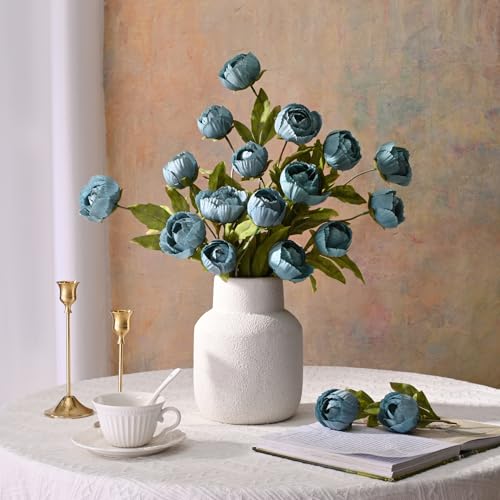 Waipfaru 6 Pcs Faux Peonies Artificial Flowers for Vase, 27" Fake Silk Peonies Flowers for Wedding, Vase Filler Blue Flowers for DIY Bouquets Centerpieces Bridal Shower Office Decor - color: Blue, size: 6Pcs