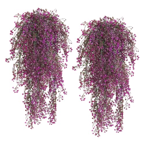 RECUTMS Artificial Hanging Plants Fake Hanging Vines Boston Fern Greenery Hanging Wall Plants for Home Room Garden Wedding Outside Decoration (Fuchsia 4P) - color: Fuchsia