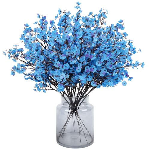 16Pcs Artificial Flowers Fake Babys Breath Bouquet,Blue Fake Flowers Plants Decor Silk Flower Bulk for Vase Spring Home Wedding Indoor Outdoor Table Party Decorations - color: Blue, size: 16 Bundles