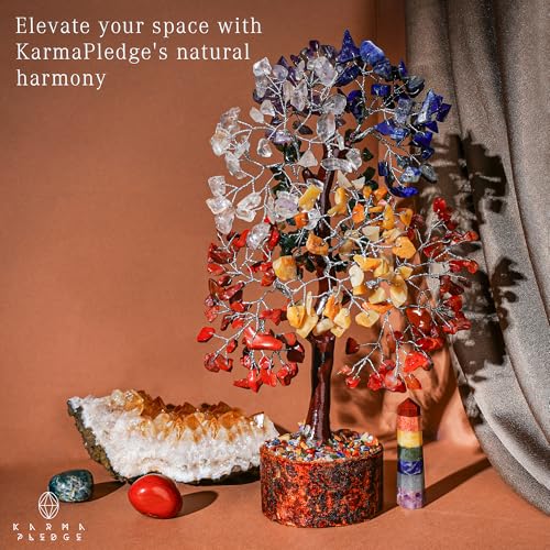 7 Chakra Tree of Life for Manifestation Handmade Home Office Decor Healing Crystal Tree for Money, Good Luck, Anniversary Gifts for Her, Unique Birthday Gifts for Women, Men, Friends, Mom & Dad - color: Wooden Base 7 Chakra Manifestation Tree Silver