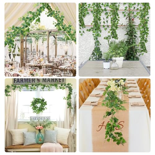 RECUTMS Artificial Vines Ivy Garland 2Pcs 6Ft Fake Hanging Vine Plants Faux Green Grape Leaves Greenery Indoor Outdoor Home Office Garden Wedding Jungle Beach Birthday Party Arch Table Spring Decor - color: Emerald Green