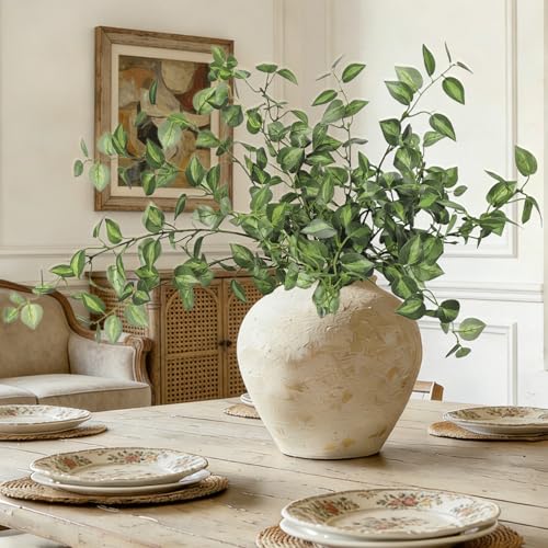6PCS 32.7inch Long Artificial Stems Faux Greenery Stems for vase Faux Green Leaves Fake Plants branches Eucalyptus Leaves Faux Pothos Stems Artificial English Ivy for Home Decor Farmhouse Aesthetic - color: Green