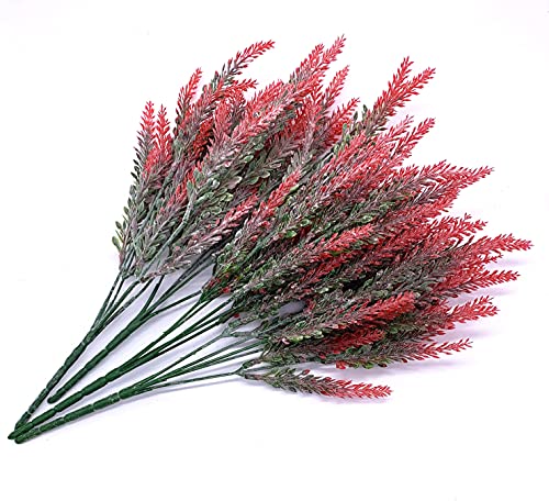 Artificial Flowers Lavender Lifelike Artificial Plant Bouquet with Green Leaves for Home Decor Wedding Garden Patio Decoration - Red 4 Bundles - color: Lavender/Red/4pcs