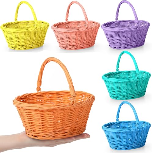 Barydat Small Wicker Basket with Handle Flower Girl Baskets Oval Willow Woven Braided Gift Basket for Weddings Picnic Baby Shower Home Garden Decor(6 Pcs,Colorful,9" x 7" x 4") - color: Colorful, size: 9" x 7" x 4"