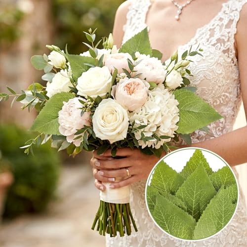 100 Pcs Artificial Leaves for Crafts, Green Sunflower Fake Leaves, 3.7×2.1 Inch Fake Sunflower Leafs Greenery Leave for DIY Wedding Christmas Bouquet Wreaths Decor