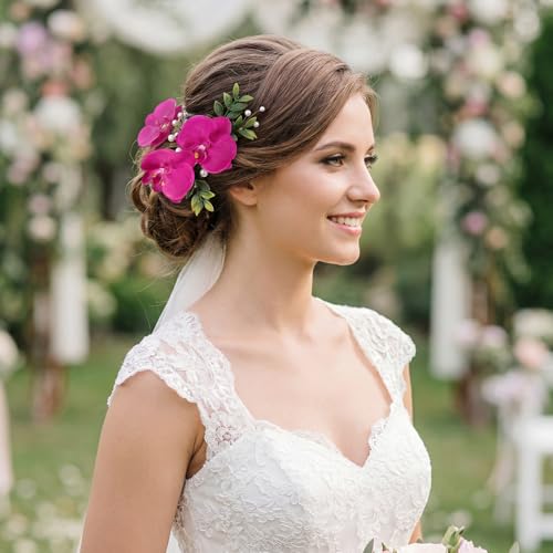 IPOPU Hot Pink Orchid Artificial Flowers 35.4" Real Touch Fake Orchid Latex Realistic Flowers Phalaenopsis Branches for Home Party Wedding Bridal Shower Decoration, 2pcs Hot Pink - color: Hot Pink