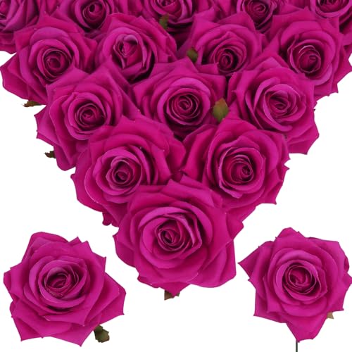 Artificial Roses 16pcs Velvet Deep Pink Roses Silk Flowers 3.94" Roses Artificial Flowers for Wedding Flowers for Centerpieces Home Party Decor (Deep Pink) - color: 3.94" Deep Pink