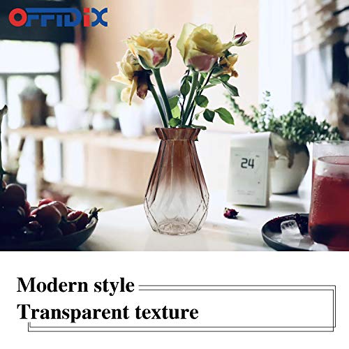 OFFIDIX Glass Vase Gradient Multicolor with Geometric Faceted Design Art Decorative Flower Vase for Wedding, Dinning, Bookshelf, Home Decoration or Gift - color: B-tawny Transparent Gradient