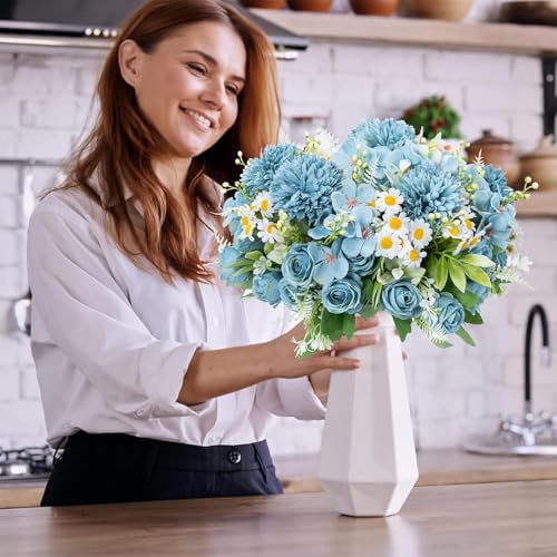 12 Bundles Artificial Peonies Bulk, Silk Fake Flowers Bouquet for Table Centerpieces Wedding Party, Spring Faux Floral for Home Decoration Indoor & Outdoor, Dark Blue - color: Dark Blue Roses