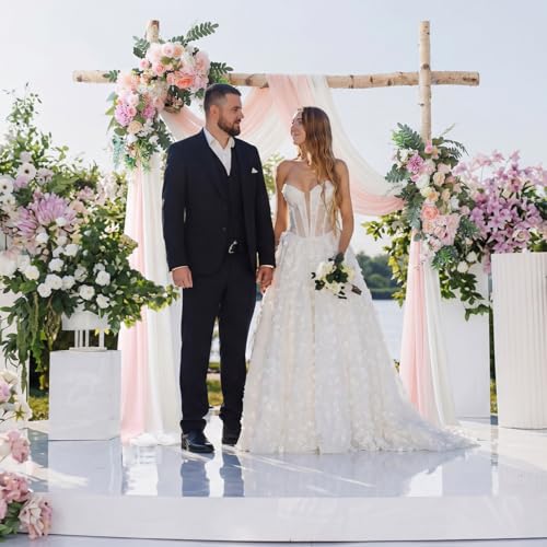 Canlierr Wedding Arch Flowers Kit Pack of 4 Include 2 Pcs Artificial Flower Arrangement and 2 Pcs Chiffon Draping Fabric for Wedding Decor Backdrop Ceremony Bridal Shower Banquet Party(Pink) - color: Pink