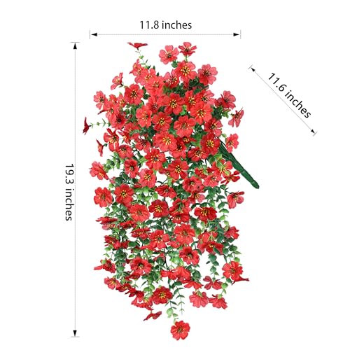 INSPRING Artificial Faux Outdoor Outside Flowers Plants, 2 PCS Fake Silk UV Resistant Look Real Red Daisy Trailing Vines for Front Door Porch Planter Urn Patio Balcony Decoration - color: Red