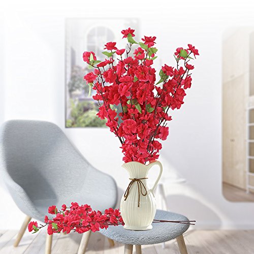 10PCS Artificial Cherry Blossom Branches Silk Spring Peach Blossom Fake Flowers Arrangements for Home Wedding Decoration (Rose) - color: Rose