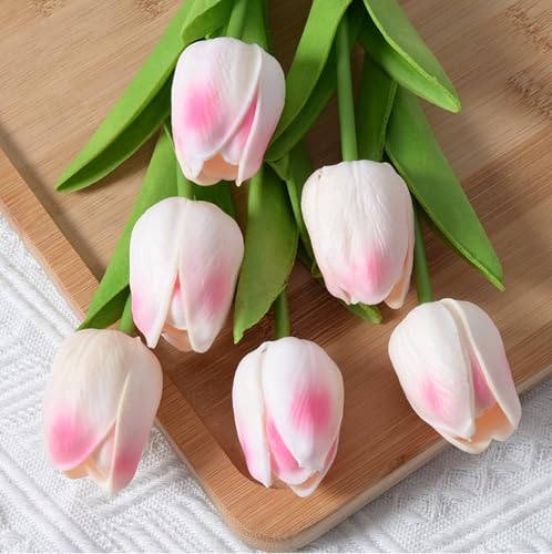 Artificial Tulips Bridal Wedding Festival Decor Bouquet Real Touch PU Flower Bouquet Pack of 20 (Light Pink) - color: Light Pink