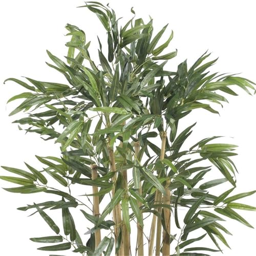 Pemberly Row 36" Multi Bambusa Bamboo Silk Tree, Green Leaves, Natural Bamboo Trunks, Black Planter, 500 Leaves, 3 Ft Tall Faux Plant for Home or Office Decor