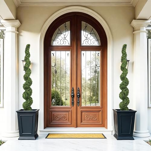 7ft Tall Artificial Spiral Topiary Trees Outdoor Set of 2, Faux Boxwood Plants for Front Porch & Indoor Home Decor, UV-Resistant 7 Foot Large Fake Plants for Patio, Garden, Entryway Decor - color: Light Green, size: 7ft