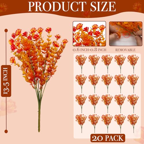 20 Bundles Artificial Fall Flowers for Outdoors Fall Thanksgiving Decorations-UV Resistant Fake Mums Faux Plant Plastic Flowers Gardens Porch Fireplace Patio Autumn Indoor Fall Decor(Gold Orange) - color: Gold Orange, size: 20 Bundles