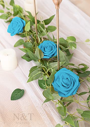 N&T NIETING Artificial Flowers,25pcs Real Touch Fake Flower Roses with Stem Perfect for DIY Wedding Bouquets Centerpieces Bridal Baby Shower Party Home Flower Arrangement Decoration,Blue - color: Blue, size: 25pcs