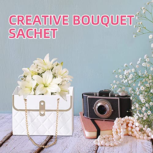 NADUSEP 4 PCS Flower Paper Gift Box, Bouquet Storage Bucket Florist Handbag with Metal Chain Floral Bouquet Wrapping Basket, Gift Wrap Bags for Wedding, Birthday, Celebrating, Valentine's Day, Mother's Day, Bridal Shower, Anniversary, Thanksgiving, Christ