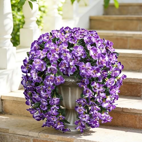 Ivydale Hibiscus Artificial Fake Hanging Flowers Plants for Outdoor Spring Decoration, 2PCS UV Resistant Faux Hibiscus Silk Flowers Realistic Look Real for Planters Outside Porch Patio Yard, Violet - color: A-violet, size: 2pcs