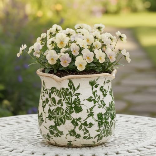 Xiaan Jiaju Tuscan Ceramic Plant Pots, 6.11 Inch Vintage Planters with Drainage Hole for Indoor Plants, Farmhouse Green Scroll Vase & Flower Pots, Home Kitchen Garden Decor, Plant Lover Gifts - color: Green