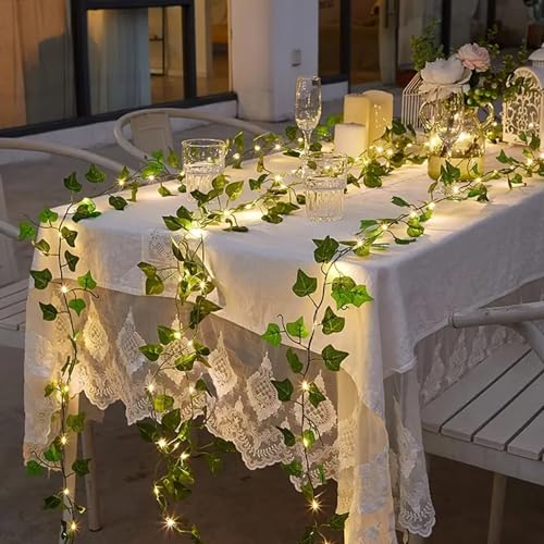 RECUTMS Artificial Ivy Vines 250 FT with 300 LED String Light Leaf Garland Fake Hanging Plants for Long Leaves Greenery Room Garden Office Wedding Wall Shower Patio Outdoor Indoor Decor (36 Pack) - color: Green-36 Light