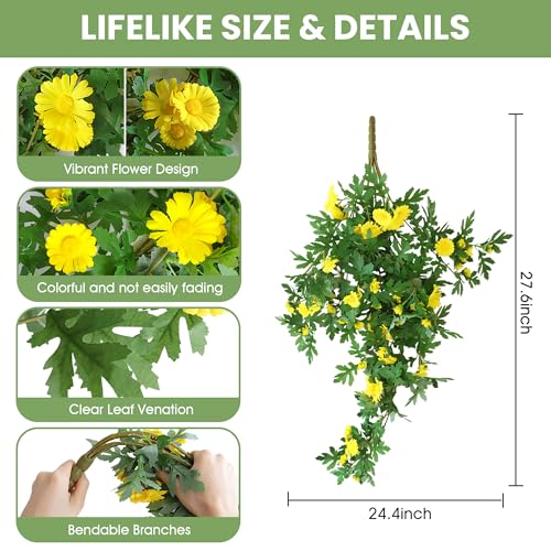 Artificial Hanging Flowers for Outdoors Decoration, 2 Pack Hanging Flowers Daisy Flowers Artificial Bouquet for Wall Home Garden Balcony Yard Front Door Porch Decor