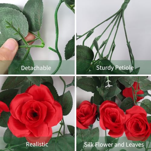 RECUTMS Artificial Red Roses Fake Hanging Flowers Plants, 2PCS 37 Inches Silk Floral Ivy Garland for Indoor Outdoors Home Garden Front Door Porch Wedding Derby Party Arch Valentines Greenery Decor - color: Red, size: 2 pcs
