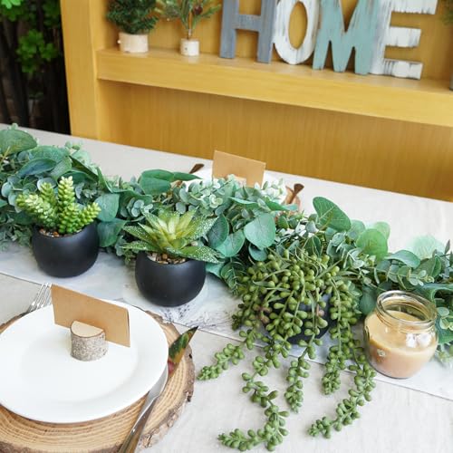 Winlyn Set of 3 Artificial Succulents Plants in Black Cement Planters Faux Potted Plants Aloe String of Pearls Donkey Tail Small House Plants 5" Tall for Table Shelf Home Office Bathroom Living Room - color: Black Cement Pots