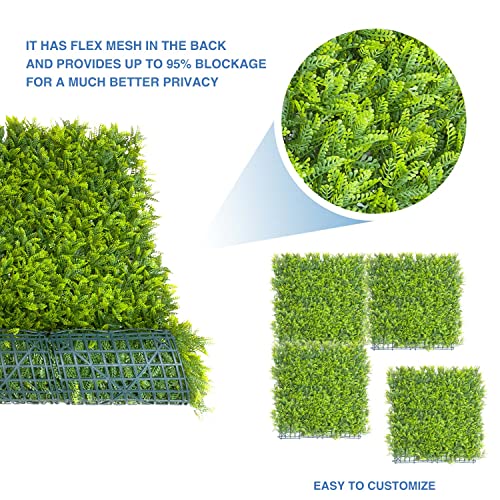E&K 20" x 20" Artificial Plant Fence Panel Faux Leaves Grass Wall Privacy Screen Panel Decorative for Indoor Outdoor (Mimose, 6 Pcs) - color: Mimose Leaves