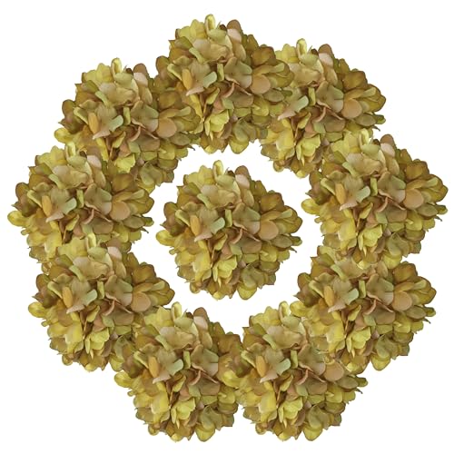 7.1''Ocher Yellow Hydrangea Artificial Flowers,10Pcs Artificial Silk Hydrangea Heads,81 Petals Faux Hydrangea Flowers Heads with Stems for Home Wedding Baby Shower Decor(ocher Yellow) - color: Ocher Yellow