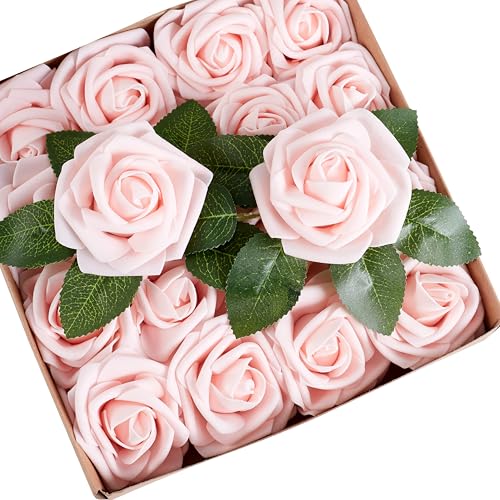 16 Pcs Fake Pink Roses Artificial Flowers | Pink Foam Roses with Stems, Artificial Flowers for DIY Wedding Bouquets, Centerpieces, Party, Home Decor - color: Peach Pink