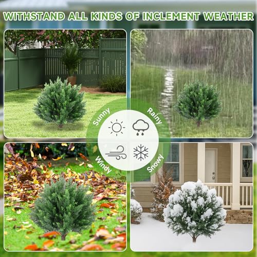 Artificial Cedar Topiary Ball Trees, 4 Pack Artificial Shrubs Bushes with Ground Spike, UV Resistant Fake Plants for Christmas Porch Decor - color: 4 Pack 23" Cedar