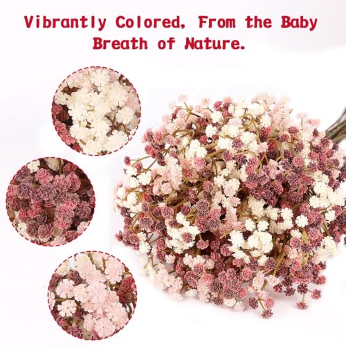 N&T NIETING Baby Breath Flowers Artificial Bulk, 10Pcs Fake Gypsophila Plants Bouquets Flowers Real Touch Faux Babies Breath Arrangement for Home Wedding Party Vase Decoration Fall Pink - color: Fall Pink, size: 10pcs