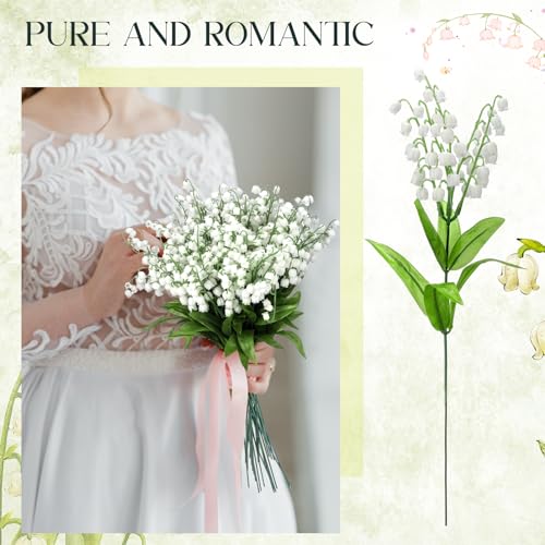 Hanaive 50 Pcs Artificial Lily of The Valley Bridesmaids Artificial Lilies 14.17 Inch Faux Lily of The Valley Flower Bulk Chimes Orchid White Bell Flower Bouquet for Wedding Arrangement Bride Party