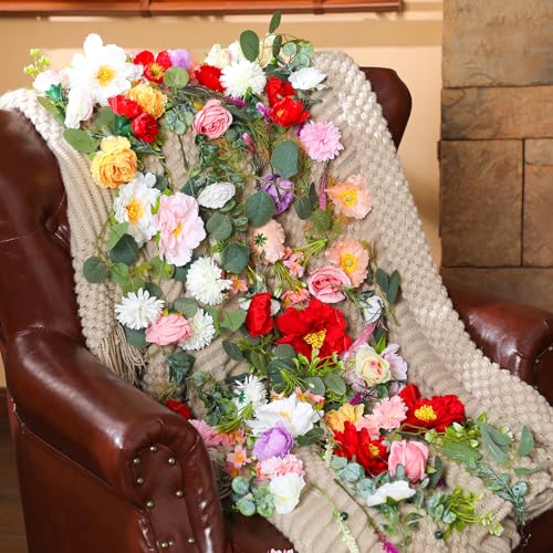 XunYee 6 Pcs 35.4 ft Flower Garlands Artificial Wildflower Vines Floral Hanging Backdrop Fake Flower Garlands Faux Silk Wildflower Vine for Wedding Bridal Shower Home Garden Wall Arch Decor(Floral) - style: Floral