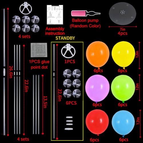 TONIFUL 4 Set Colourful Balloon Centerpieces for Table,Balloons Stand Kit for Rainbow Party Centerpieces Table Decorations,Birthday Decorations,Easter,Fiesta Mexican Themed Taco Decoration - color: Colourful