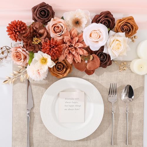 Floweroyal Artificial Flowers Fake Rose Flowers Dahlia with Stems for DIY Wedding Bridal Bouquets, Baby Shower, Floral Arrangement, Table Centerpieces, Home Decorations - color: Dark Brown
