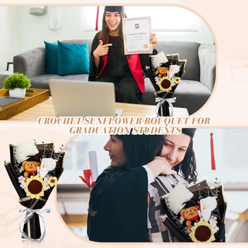 HyDren Graduation Gifts Large Graduation Crochet Flower Bouquet with Bear Sunflower Daisy Card Knitted Flower Bouquet Decorations Crochet Grad Bear CLAS of 2026 Gifts 14.95 x 11.81 Inch