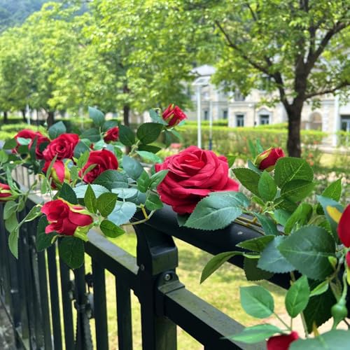 5.9FT Bendable Rose Flower Garlands, Artificial Silk Wild Roses Vine Hanging Flowers for Wall Fireplace Fence Table centerpieces Trellis Wedding Indoor Outdoor Spring Decor（Red,1PC） - color: Red, size: 1