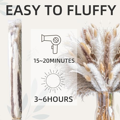 300PCS Natural Pampas Grass Mix Bouquet | Dried Pampas Bouquet for Wedding Boho Flowers Home Table Decor Desk Decor, Rustic Farmhouse Decor (300PCS) - size: 300PCS