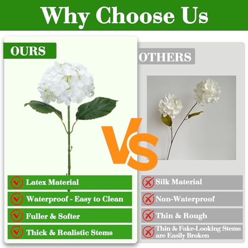6 PCS White Hydrangea Artificial Flowers Bulk 20.5" Tall Large Bloom Latex Flowers Faux Hydrangea with Stems Fake Silk Bouquet Flowers for Vase Home Tables Wedding DIY Floral Decor（Ivory） - color: White