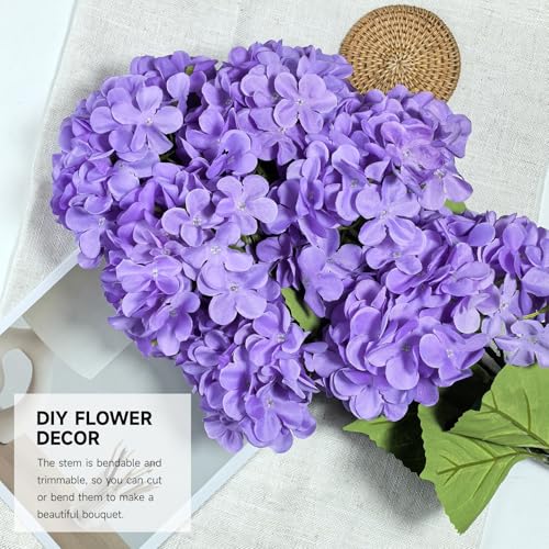 6 PCS Artificial Hydrangea Flowers, Faux Silk Hydrangea with Long Stems, Home Wedding Decor, Table Centerpieces, Party Decorations (Purple) - color: Purple